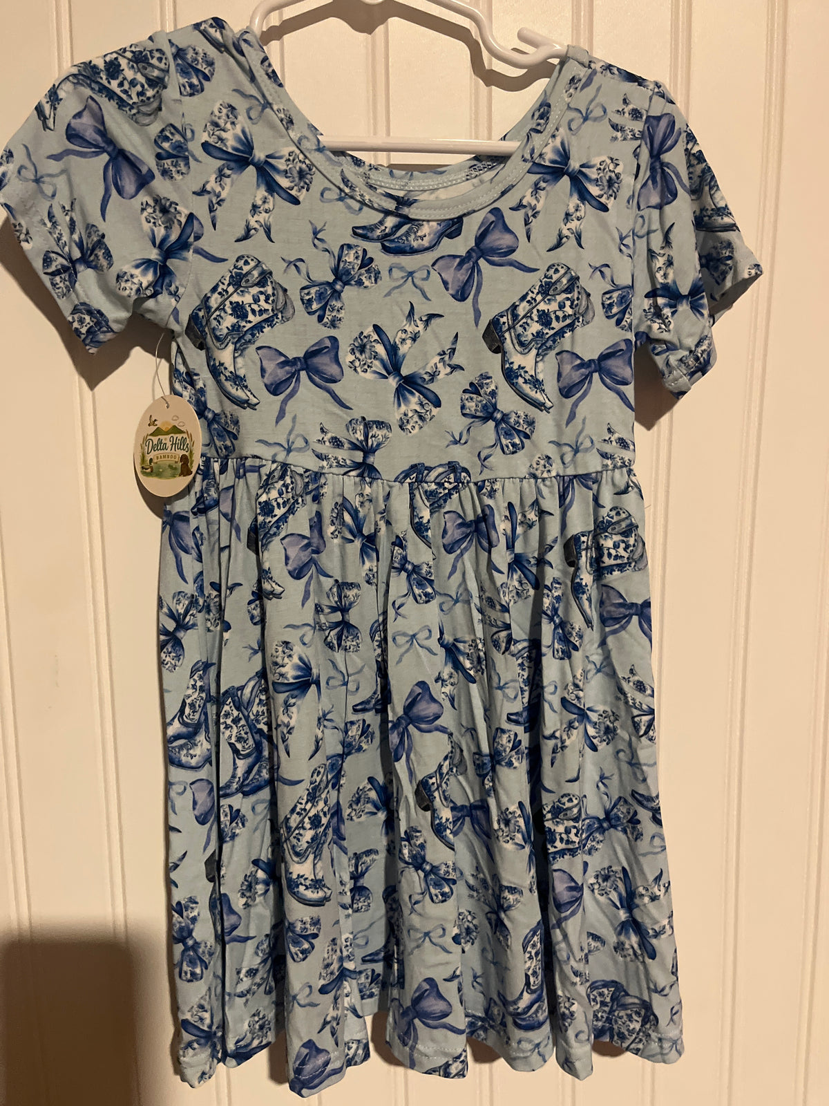 Blue floral boots bamboo twirl dress