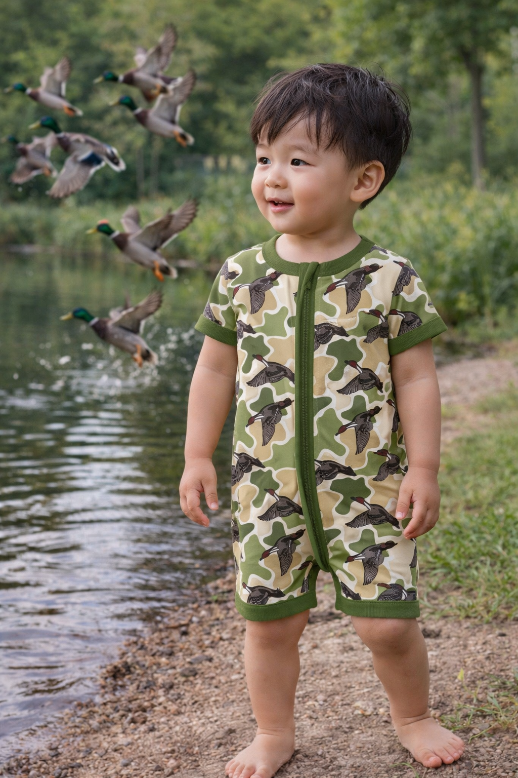 Ducks on the water bamboo shortie pajamas