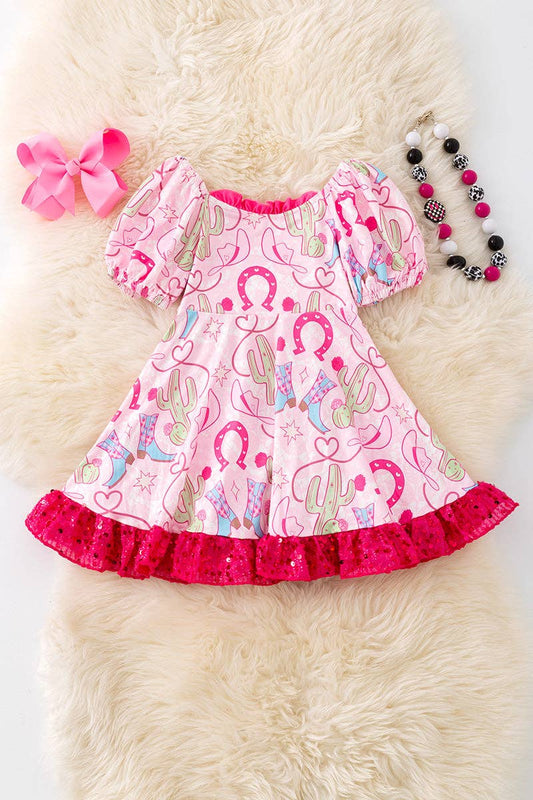 Pink sequin horseshoe dress
