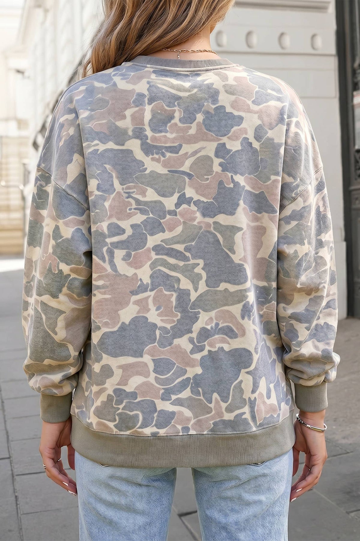 Camouflage Patchwork Long Sleeve Sweatshirt
