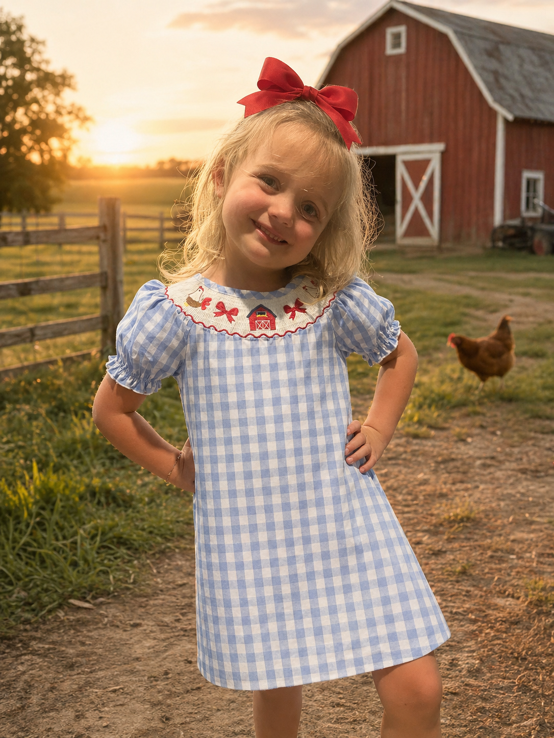 Farm Smocking Embroidered Girls Dress
