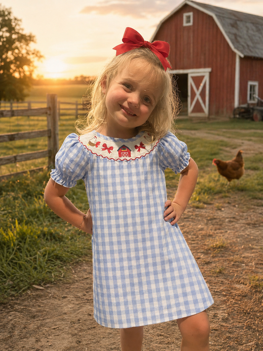 Farm Smocking Embroidered Girls Dress