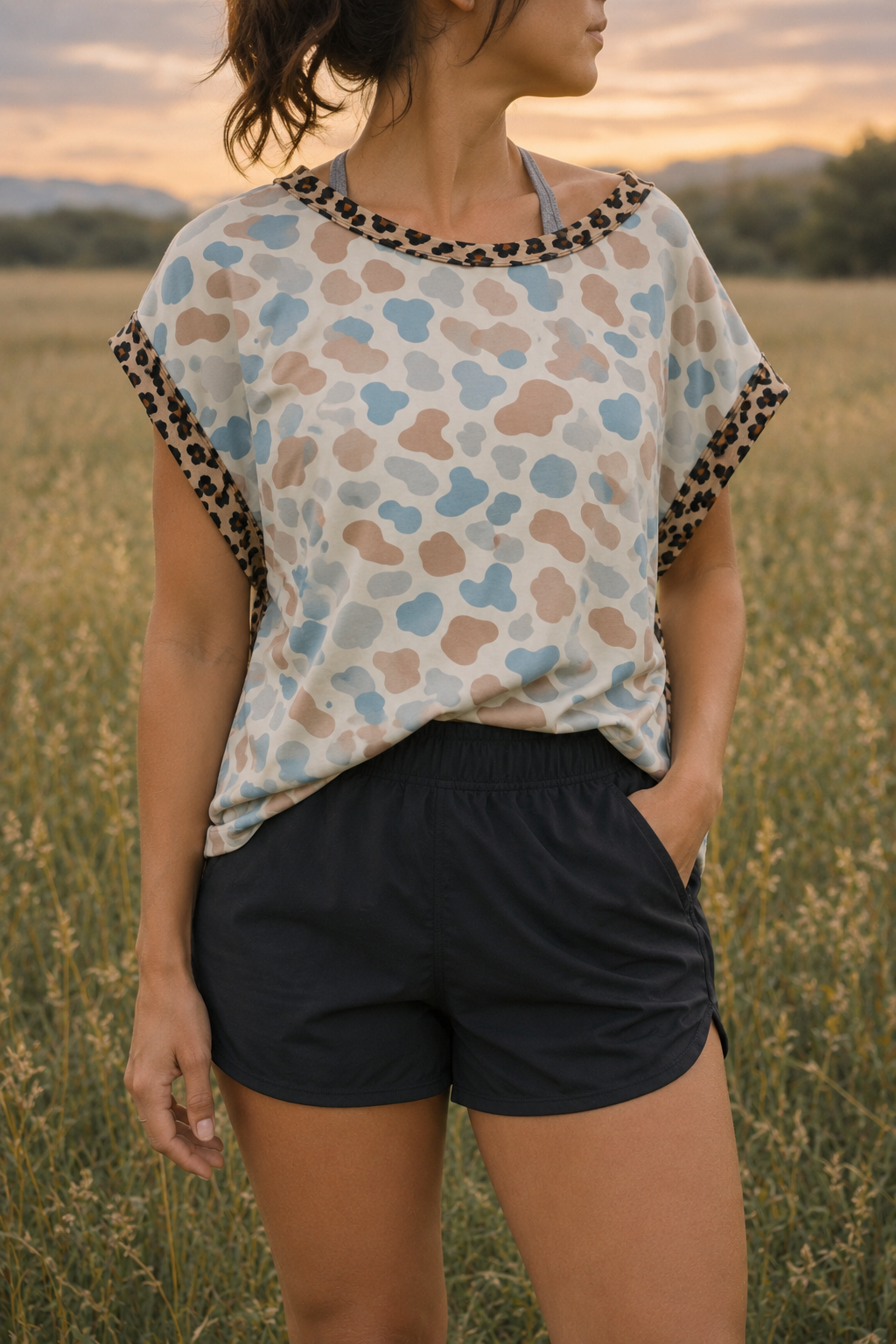 Camo Cross-Back Shirt with leopard