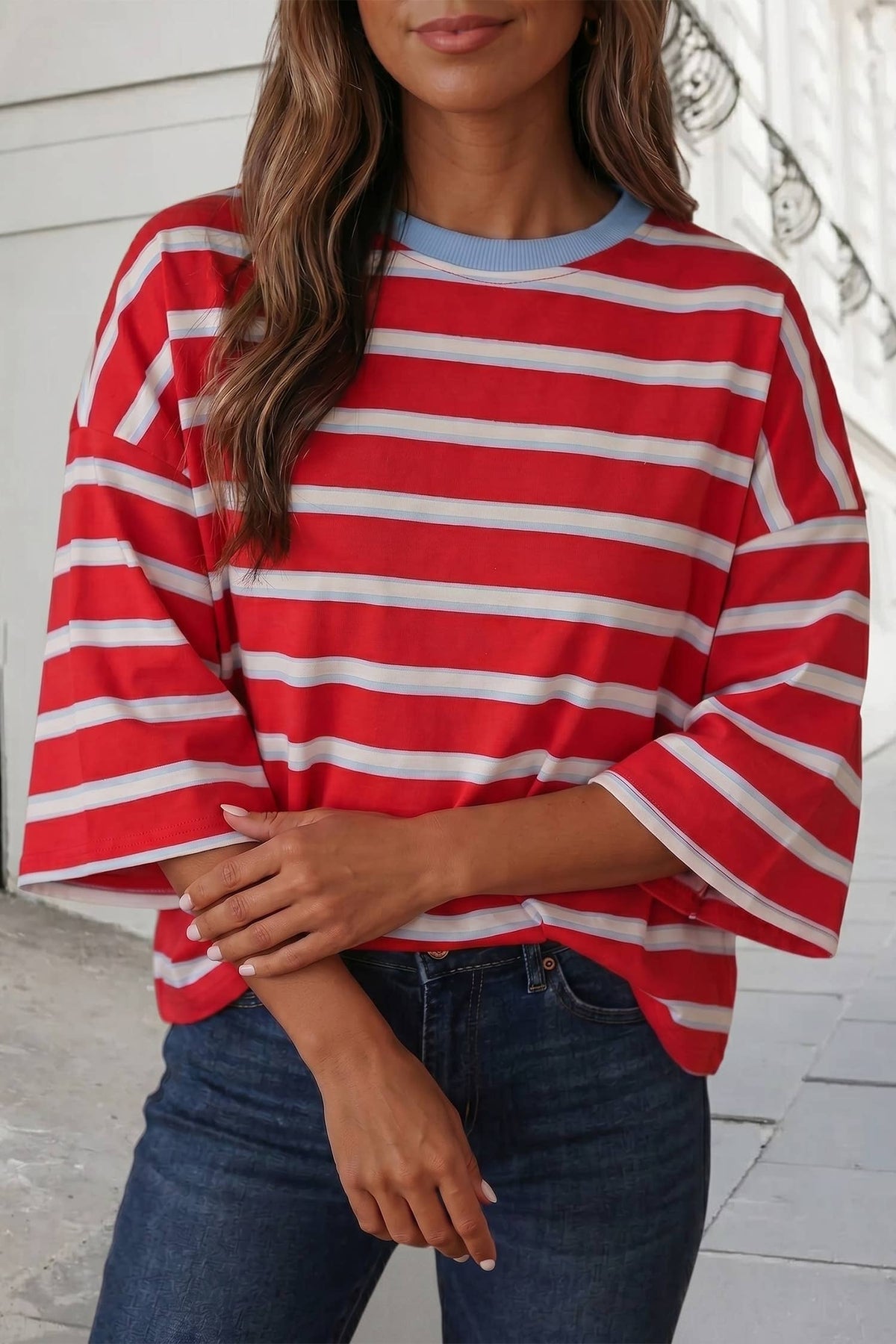Bowknot open back Stripe boxy tee