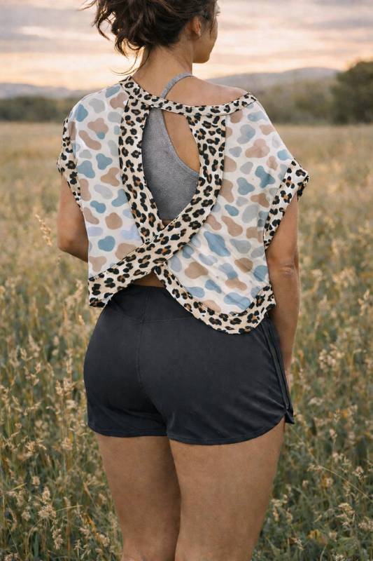 Camo Cross-Back Shirt with leopard