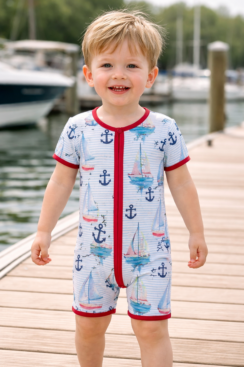 Sailing the waves bamboo shortie pajamas