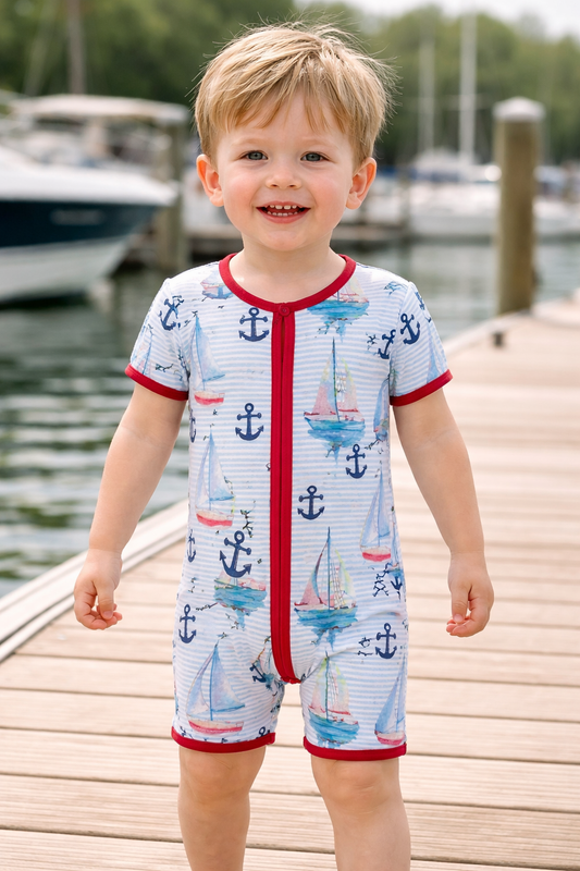 Sailing the waves bamboo shortie pajamas