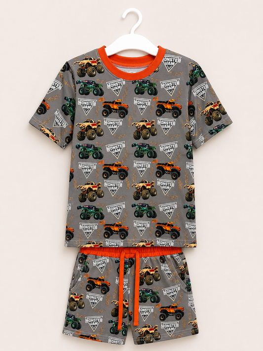 Monster trucks bamboo shorts set