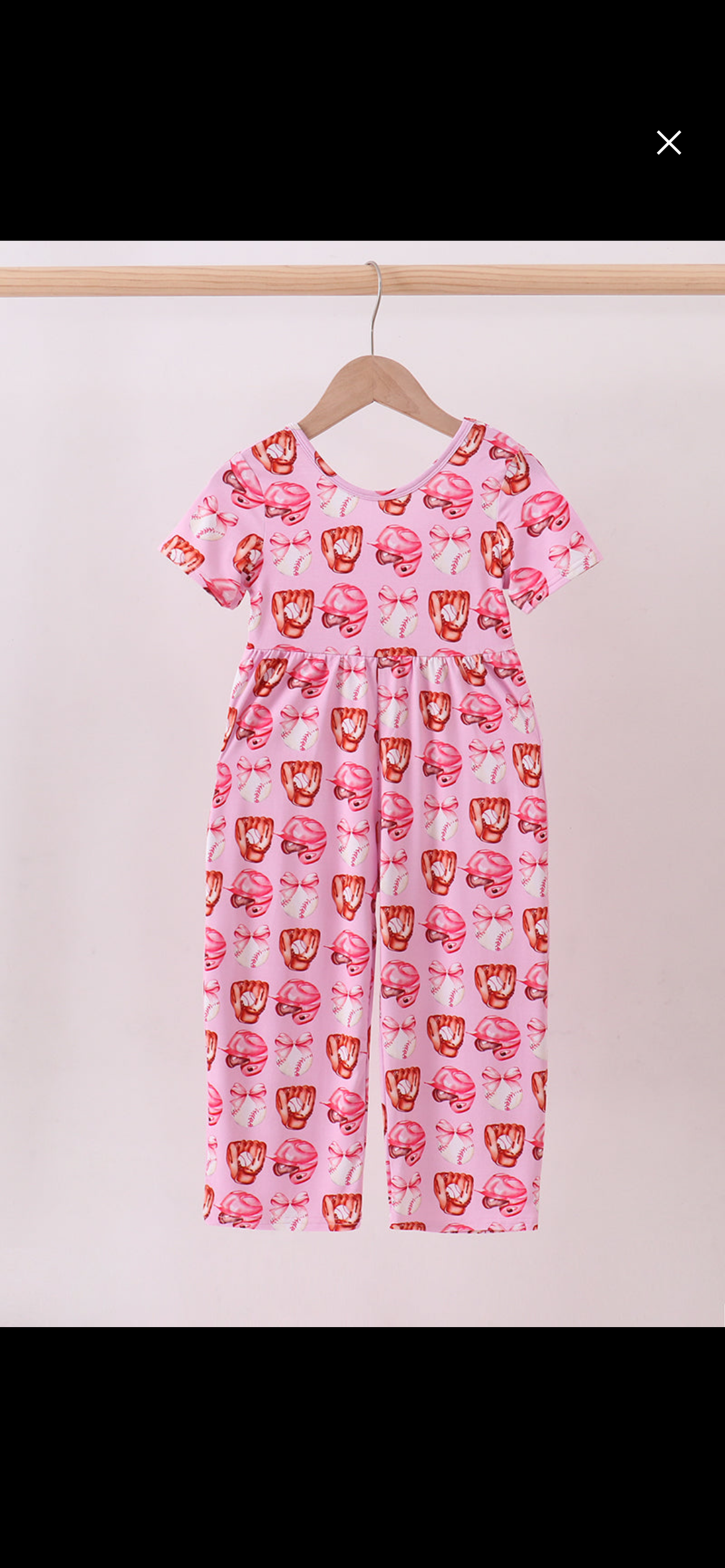 Pink baseball bamboo romper