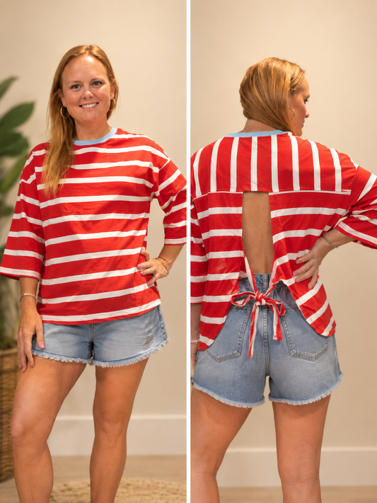 Bowknot open back Stripe boxy tee