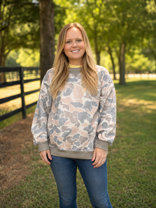 Camouflage Patchwork Long Sleeve Sweatshirt