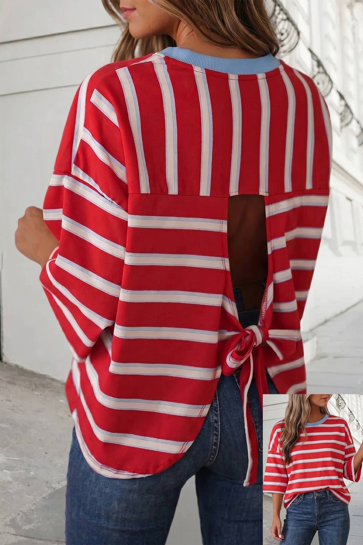 Bowknot open back Stripe boxy tee