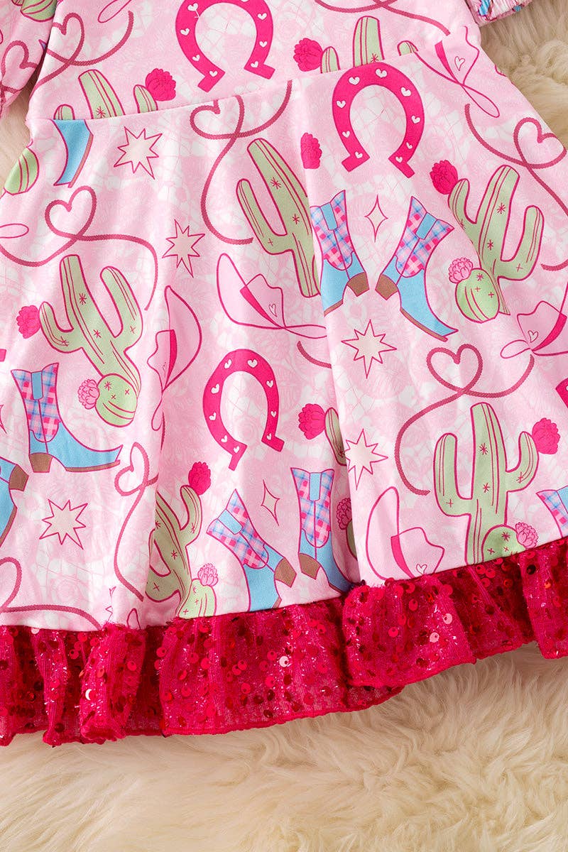 Pink sequin horseshoe dress