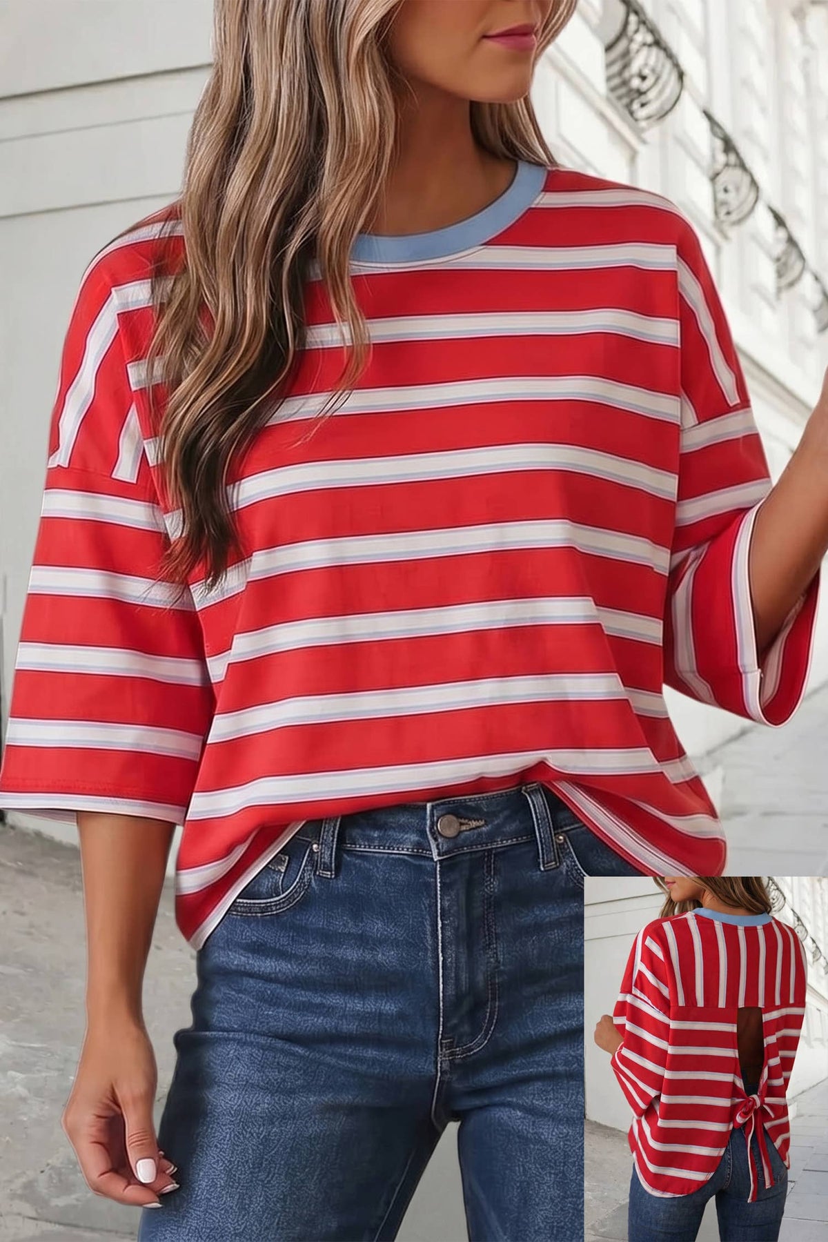 Bowknot open back Stripe boxy tee
